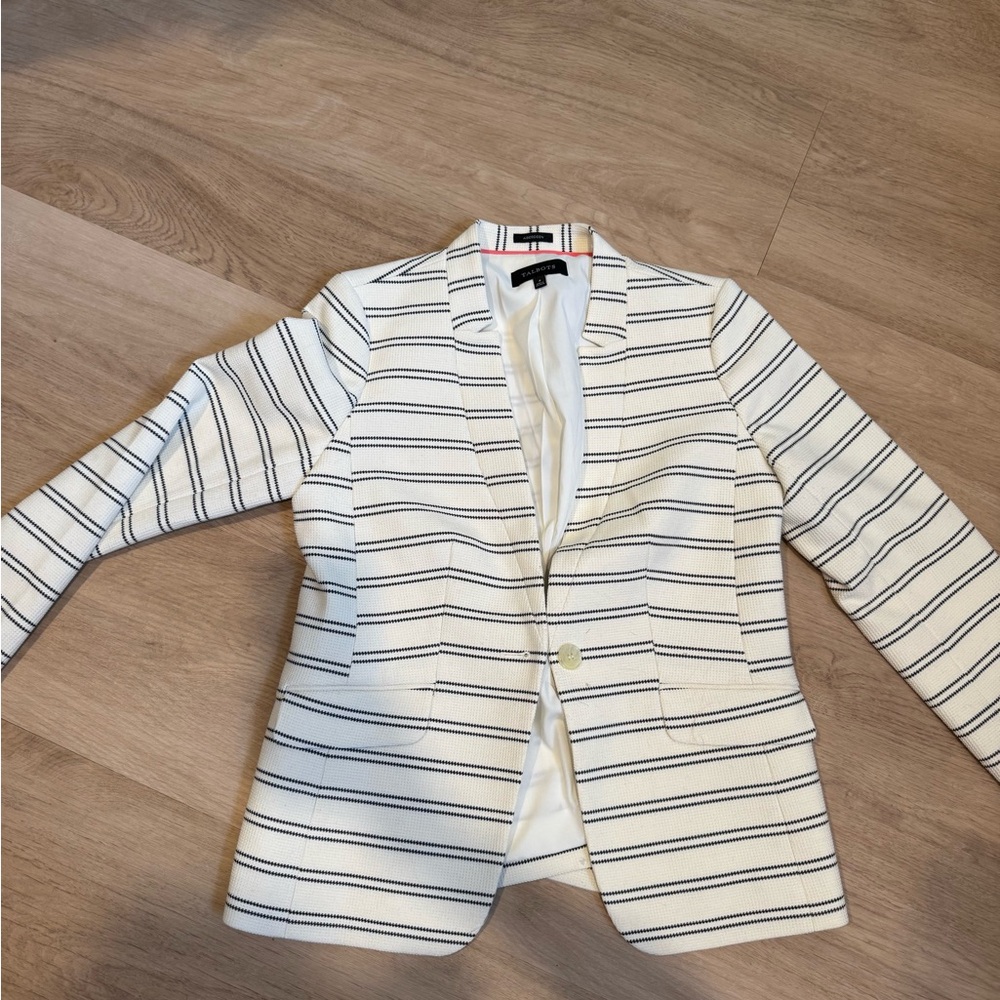 Talbots White and Navy Striped Blazer